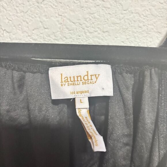 NWT Laundry Shelli Segal Cropped Tent Blouse Top Black Larg Cold Shoulder Velvet - Picture 6 of 10